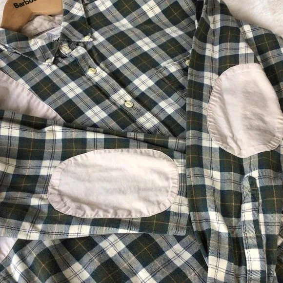 Barbour Cream and Green Plaid Flannel Shirt L Slim - Picture 12 of 15